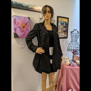 Black Trench Coat w/ Bow & Ruffle Accents Size Medium
